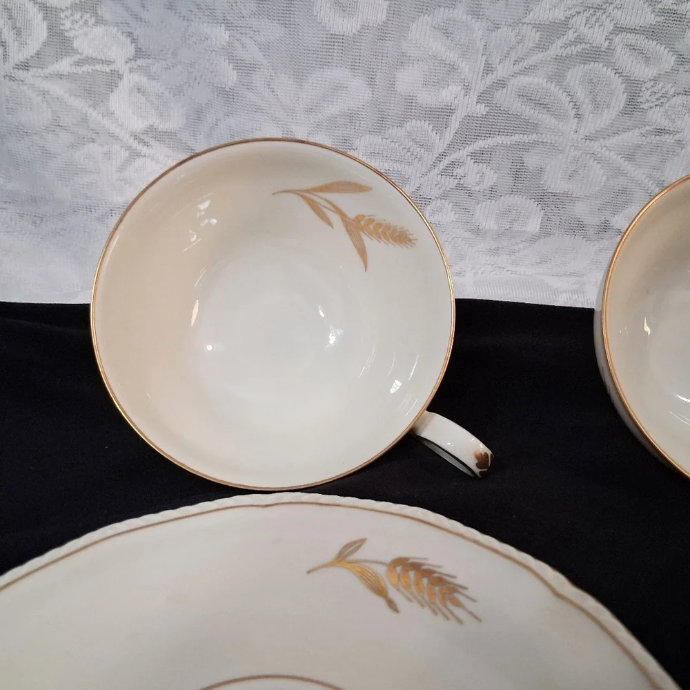 Vintage Teacups Royal Tettau Germany US Zone Wheat Sheaf 24k Trim China Pair